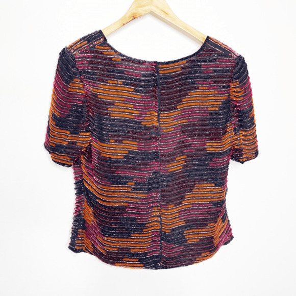 Vtg 80s FRANK USHER silk sequined beaded short sleeve blouse eras tour women's S - Picture 5 of 7